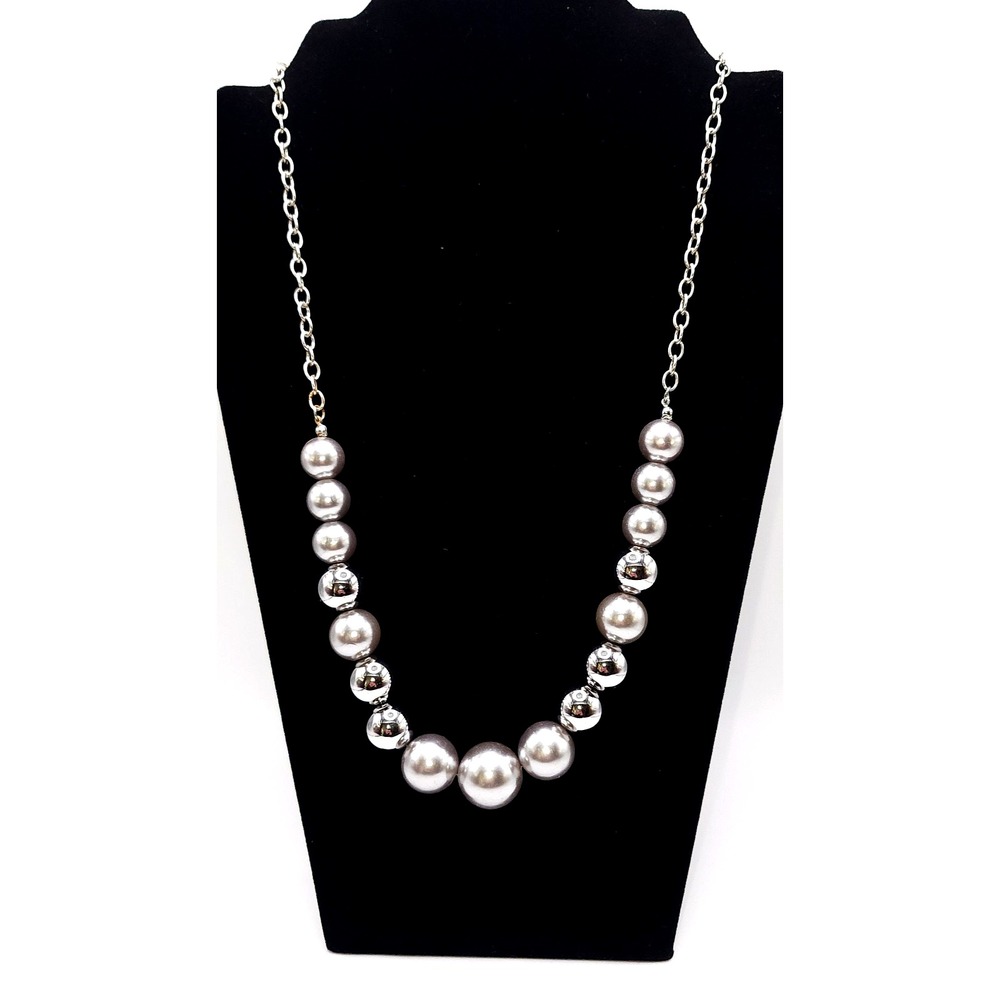 Paparazzi Take Note Gray Faux Pearl Necklace Earrings Set New